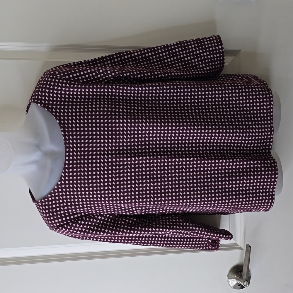 Talbots ~ Plum Print Top with Bows in XLarge